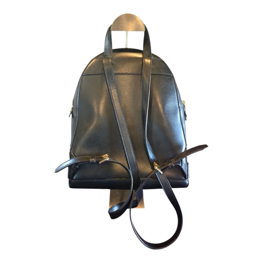 NEW MICHAEL KORS RHEA ZIP BLACK LEATHER MEDIUM BACKPACK Rare, Unique "COOL" - Picture 4 of 7